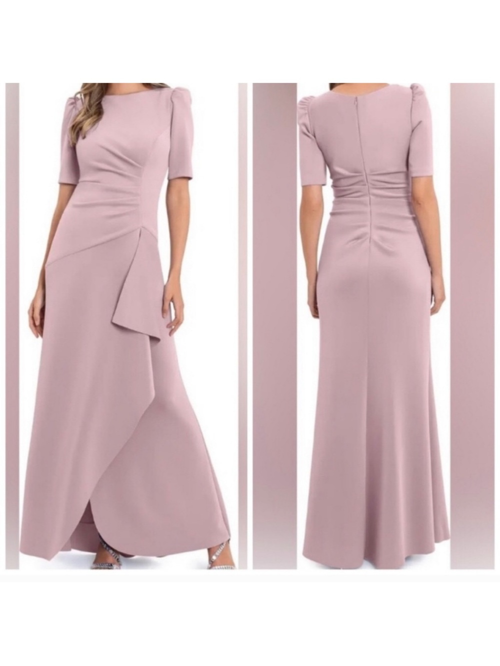 Xscape Evenings Ruffle Puff Sleeve Gown Rose Size 10 Style 3758X Wedding Party